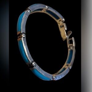 Alpaca Silver & Turquoise Enamel Inlay Bracelet